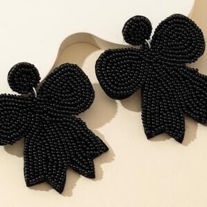 Black Seed Bead Bow Earrings